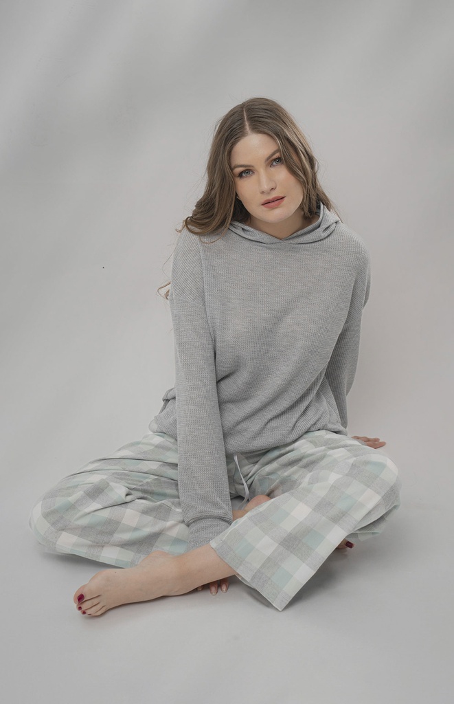 Waffle Hoodie Long Sleeve + Woven Pants Set