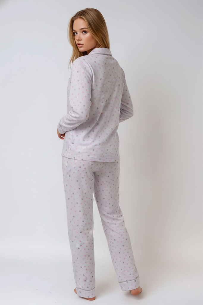 Cotton Long Sleeve Pajama Set, Button - Front 
