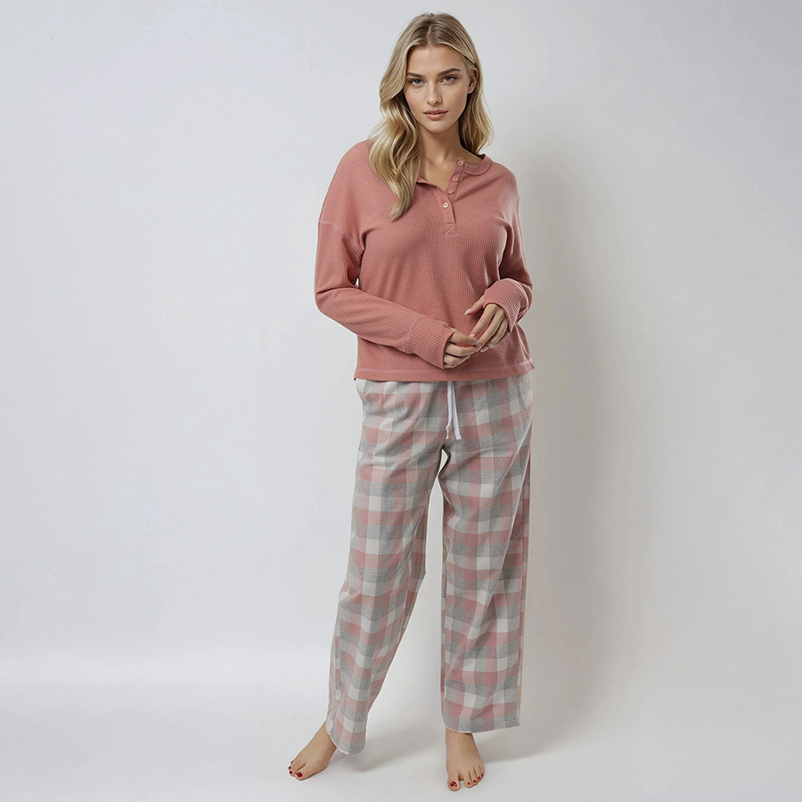 Waffle Henley Long Sleeve + Woven Pants Set 